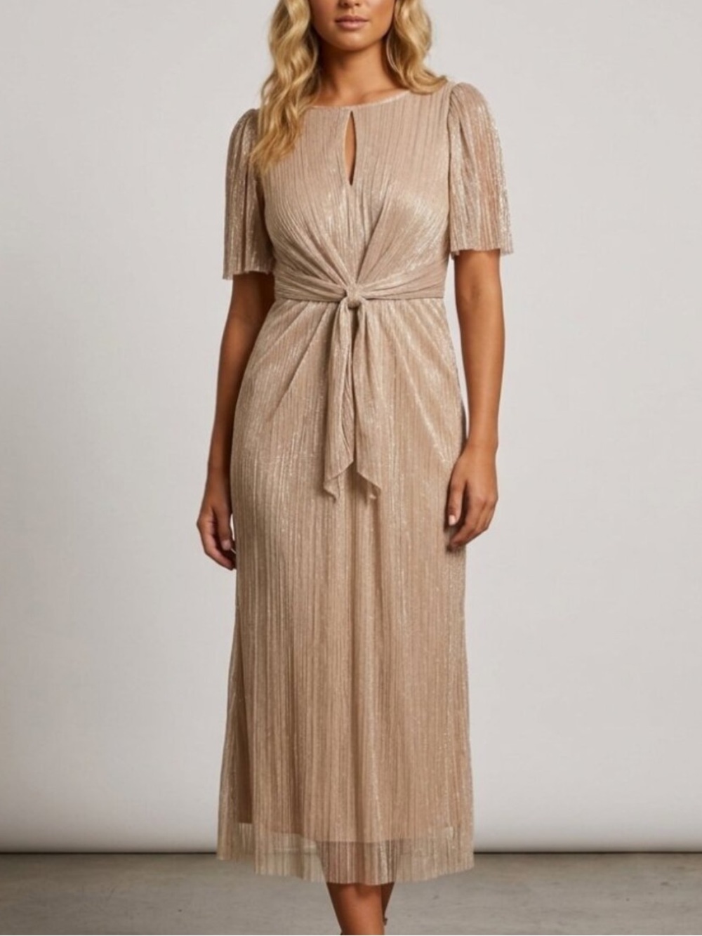 Adrianna Papell Stardust Pleated Metallic Blend Midi Dress Size 14W 8562